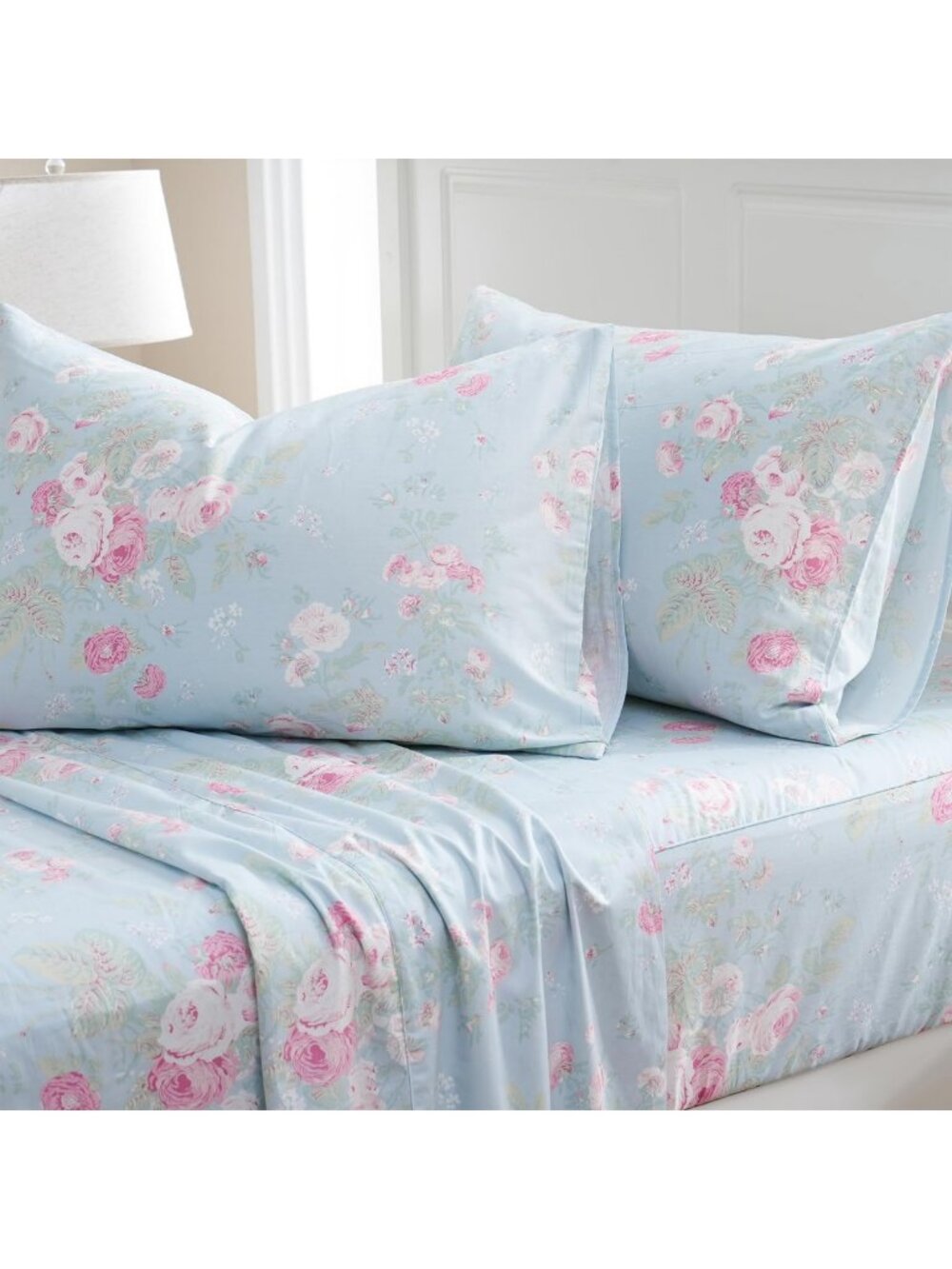 King Size Blue Floral Sheet Set - 100% Cotton, Soft Luxury Bedding, Deep Pocket